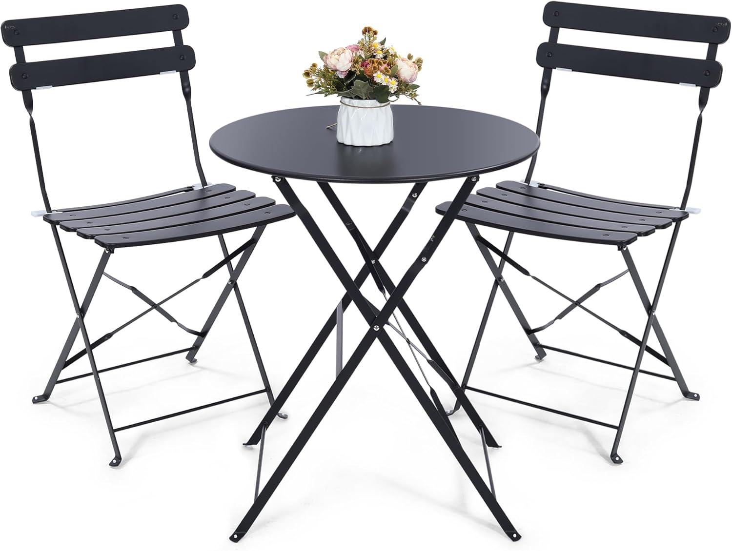Outdoor Furniture Table - Ensemble bistrot d'extérieur pliable noir 3